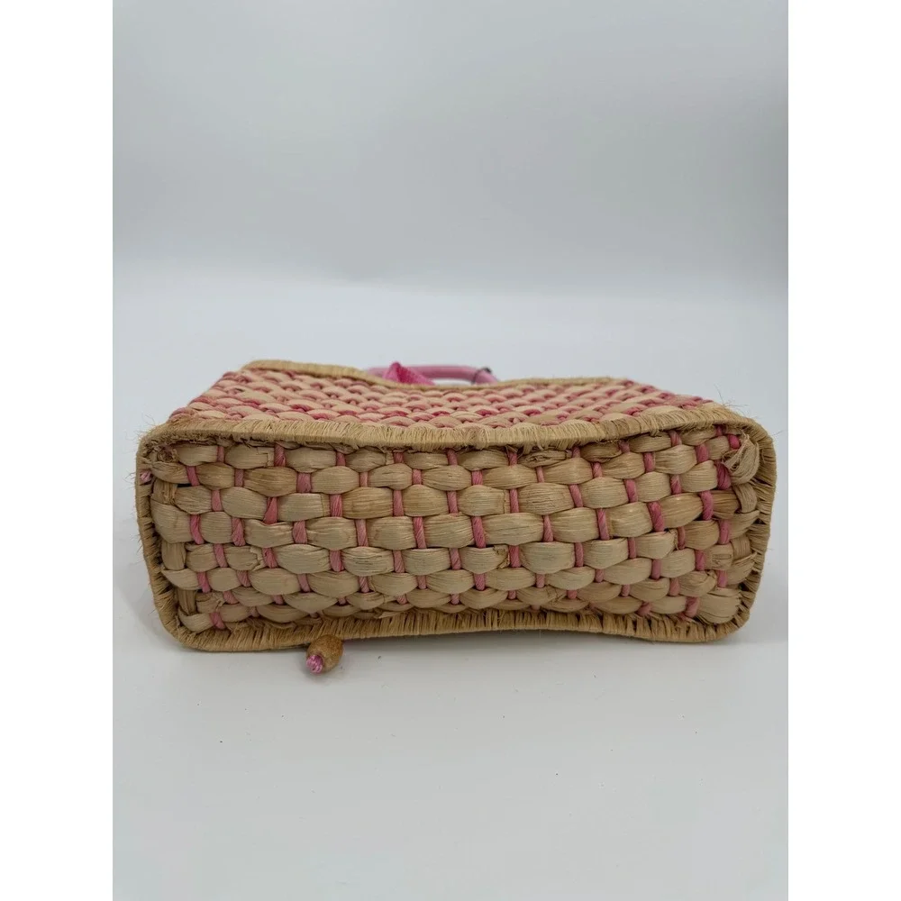The Sak Original Pink Woven Straw Mini Tote Bag Crochet Drawstring Handbag